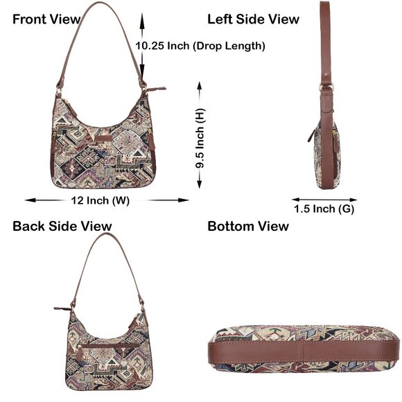 Geometric Pattern Tapestry Fabric Hobo Bag For Women | Shoulder Sling Bag - Picture 3 of 9